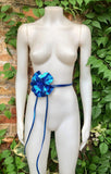 Flower leather belt in metallic ROYAL BLUE. Waist, overall or dress belt. Genuine leather. Cobalt blue rose belt. Large royal blue flower.