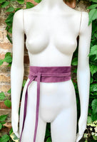 Raspberry purple wide suede belt. Genuine leather wrap purple - pink belt. Soft suede purple dress belt. Purple wraparound wide belt.