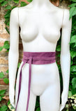 Raspberry purple wide suede belt. Genuine leather wrap purple - pink belt. Soft suede purple dress belt. Purple wraparound wide belt.