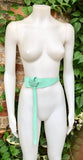 Wrap belt in AQUA blue-green. Genuine leather 80s style obi belt. Light turquoise waist belt. Green wraparound belt. Aqua dress belt