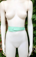 Wrap belt in AQUA blue-green. Genuine leather 80s style obi belt. Light turquoise waist belt. Green wraparound belt. Aqua dress belt