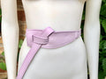 Wrap belt in light PURPLE. Genuine leather 80s style obi belt. Light mauve waist belt. Lavender wraparound belt. Purple dress belt