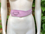 Wrap belt in light PURPLE. Genuine leather 80s style obi belt. Light mauve waist belt. Lavender wraparound belt. Purple dress belt
