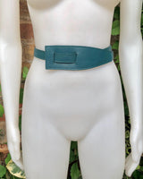 Wrap belt in TEAL blue-green. Genuine leather 80s style obi belt. Teal color waist belt. Green wraparound belt. Teal blue dress belt