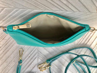 Small turquoise blue - green leather bag. GENUINE leather dark aqua crossbody / shoulder bag. Green leather purse with adjustable strap.