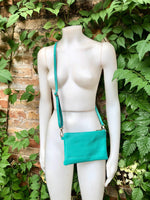 Small turquoise blue - green leather bag. GENUINE leather dark aqua crossbody / shoulder bag. Green leather purse with adjustable strap.