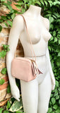 Small leather bag in light pink. Cross body bag, shoulder bag in GENUINE leather. Soft pink leather bag. Pink and gold leather purse.