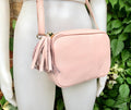 Small leather bag in light pink. Cross body bag, shoulder bag in GENUINE leather. Soft pink leather bag. Pink and gold leather purse.