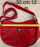 Crossbody leather bag in RED. Boho bag in genuine leather. Shoulder bag with zippers, adjustable strap and tassel. Red leather purse