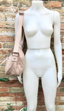 LIIGHT PINK messenger bag. Dusty pink genuine leather shoulder / crossbody bag. Zippers, adjustable strap and tassels. Pink leather purse
