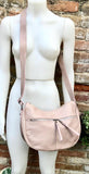 LIIGHT PINK messenger bag. Dusty pink genuine leather shoulder / crossbody bag. Zippers, adjustable strap and tassels. Pink leather purse