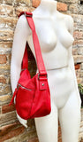 Crossbody leather bag in RED. Boho bag in genuine leather. Shoulder bag with zippers, adjustable strap and tassel. Red leather purse