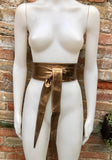 Dark GOLD obi belt. Wrap belt in soft genuine leather. Wraparound waist belt. Wide style. Boho dress belt in copper gold metallic leather