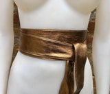 Dark GOLD obi belt. Wrap belt in soft genuine leather. Wraparound waist belt. Wide style. Boho dress belt in copper gold metallic leather