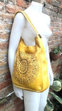 YELLOW distressed leather shoulder / crossbody bag. Soft genuine leather shopper. Boho hippy bag for , tablets, books. Yellow leather purse