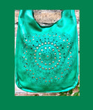 GREEN distressed leather shoulder / crossbody bag. Soft genuine leather shopper. Green boho hippy bag. Green leather purse with tack design