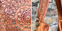 CAMEL brown distressed leather shoulder / crossbody bag. Soft genuine leather shopper. Rusty brown boho hippy bag. Brown leather purse
