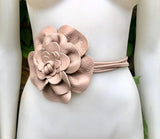 Flower leather belt in dusty pink. Waist, overall or dress belt. Genuine leather. Pink rose belt. Large light pink flower.