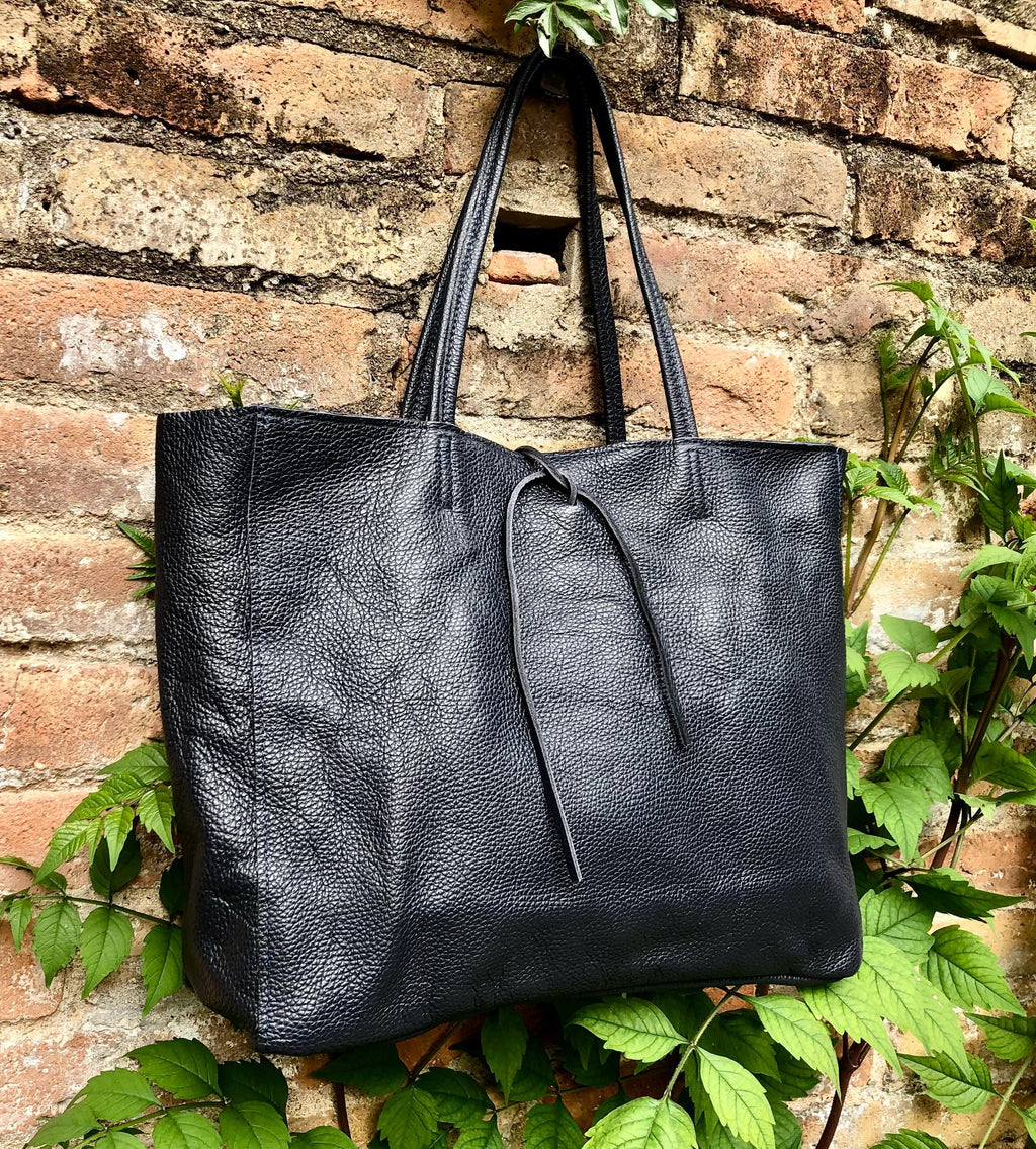 NAVY blue leather bag with zipper. Genuine leather wide style navy shopper. Large DARK BLUE shoulder bag for your laptop, books. Navy purse