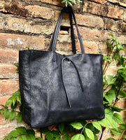 NAVY blue leather bag with zipper. Genuine leather wide style navy shopper. Large DARK BLUE shoulder bag for your laptop, books. Navy purse
