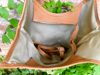 Genuine leather shoulder / crossbody bag in CAMEL brown. Leather shopper in saddle brown. Soft natural GENUINE leather. TAN leather purse.