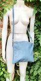 Genuine leather shoulder / crossbody bag in denim blue. Leather shopper in blue - gray. Soft natural GENUINE leather. Blue leather purse.