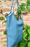 Genuine leather shoulder / crossbody bag in denim blue. Leather shopper in blue - gray. Soft natural GENUINE leather. Blue leather purse.