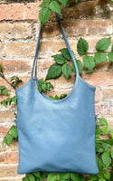 Genuine leather shoulder / crossbody bag in denim blue. Leather shopper in blue - gray. Soft natural GENUINE leather. Blue leather purse.