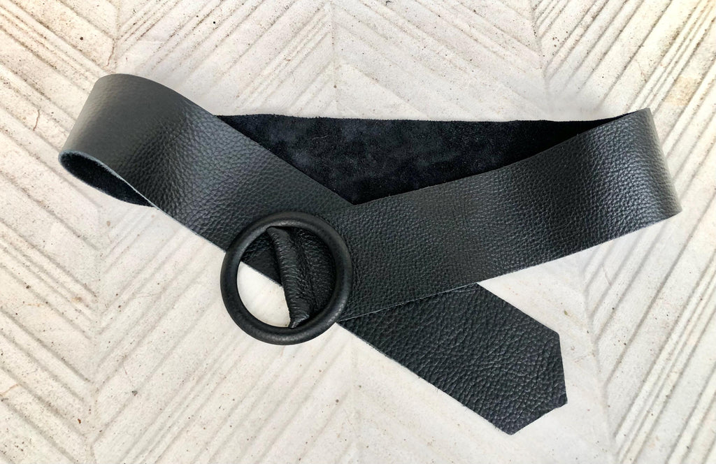 Black leather waist belt with large round buckle. Boho soft leather belt in BLACK Genuine leather dress belt. Black wide leather belt.