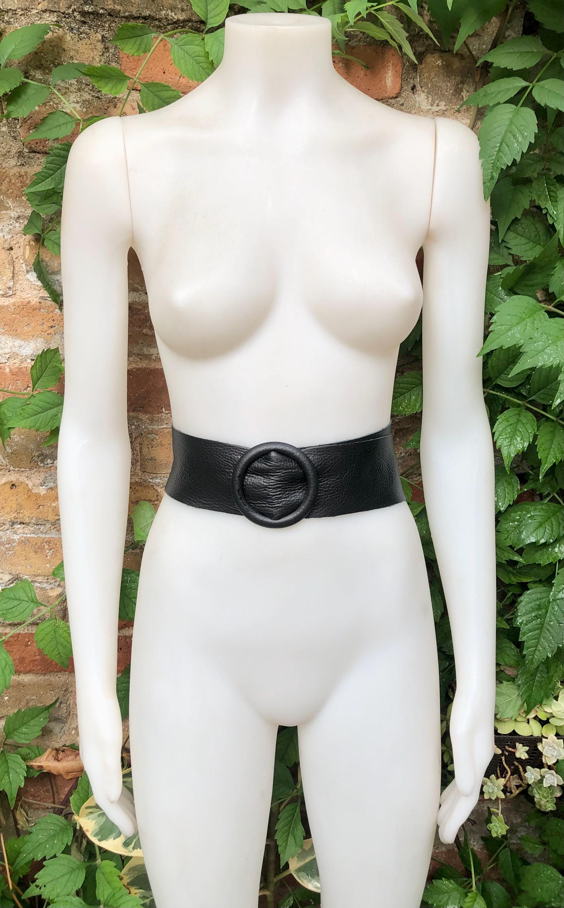 Black leather waist belt with large round buckle. Boho soft leather belt in BLACK Genuine leather dress belt. Black wide leather belt.