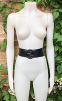 Black leather waist belt with large round buckle. Boho soft leather belt in BLACK Genuine leather dress belt. Black wide leather belt.