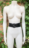 Black leather waist belt with large round buckle. Boho soft leather belt in BLACK Genuine leather dress belt. Black wide leather belt.