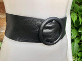 Black leather waist belt with large round buckle. Boho soft leather belt in BLACK Genuine leather dress belt. Black wide leather belt.