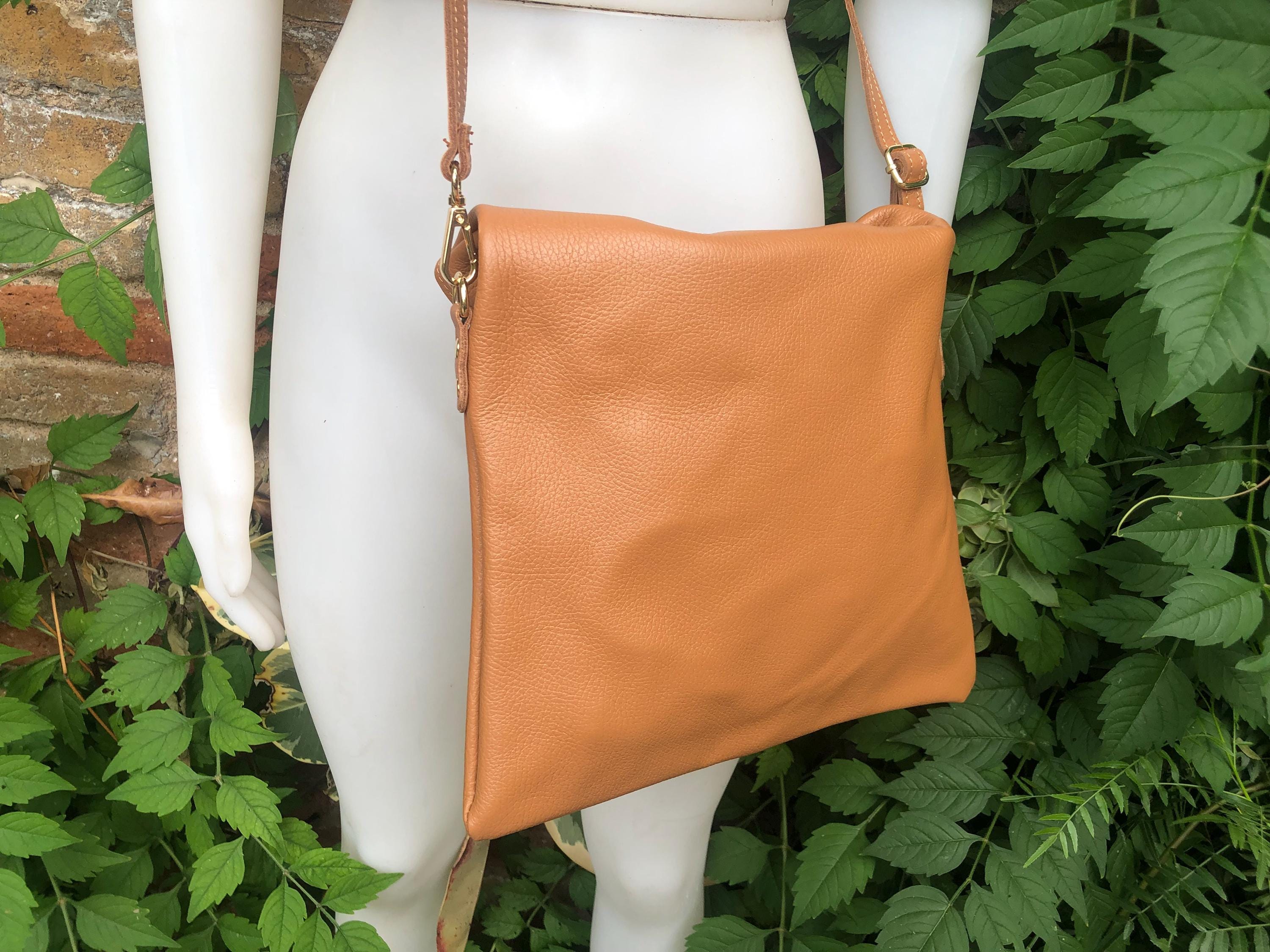 Genuine leather shoulder / crossbody bag in CAMEL brown. Leather shopper in saddle brown. Soft natural GENUINE leather. TAN leather purse.