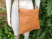 Genuine leather shoulder / crossbody bag in CAMEL brown. Leather shopper in saddle brown. Soft natural GENUINE leather. TAN leather purse.
