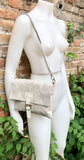 Beige crossbody bag. Genuine leather small leather bag. Messenger bag with zipper and flap. Small light beige leather purse. Glossy purse.