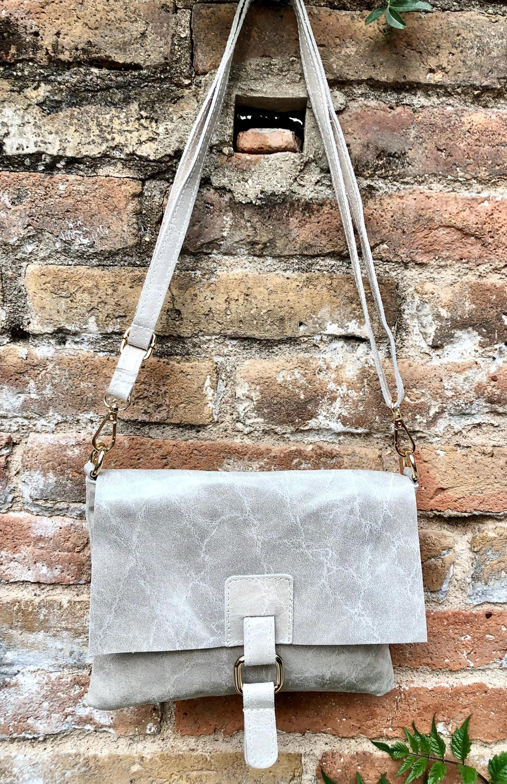 Beige crossbody bag. Genuine leather small leather bag. Messenger bag with zipper and flap. Small light beige leather purse. Glossy purse.