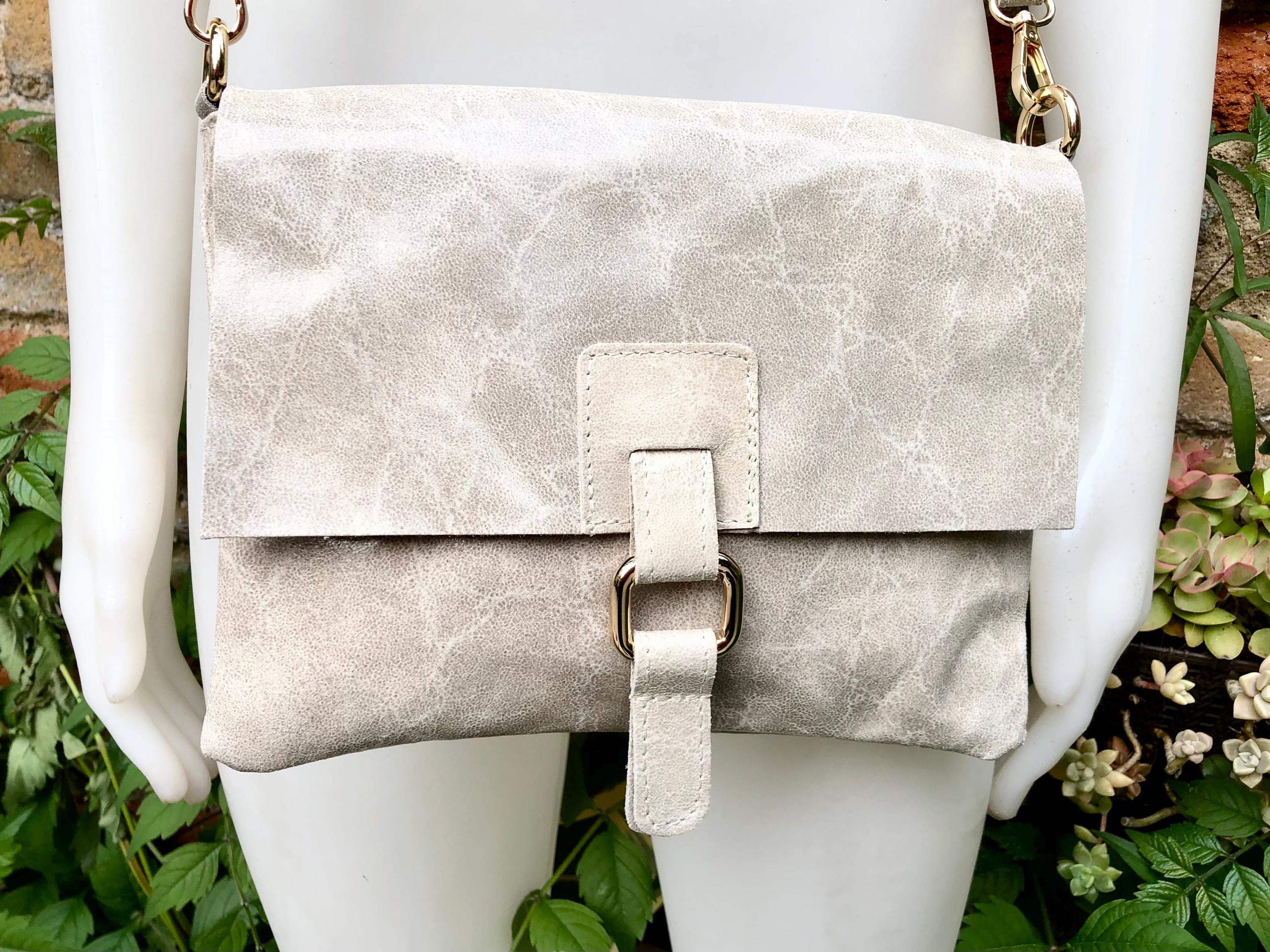 Beige crossbody bag. Genuine leather small leather bag. Messenger bag with zipper and flap. Small light beige leather purse. Glossy purse.