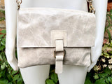 Beige crossbody bag. Genuine leather small leather bag. Messenger bag with zipper and flap. Small light beige leather purse. Glossy purse.