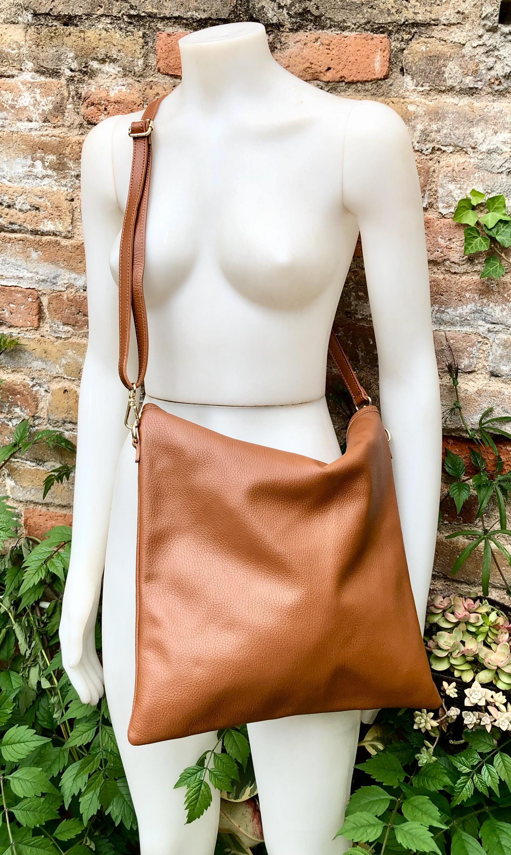 Genuine leather shoulder / crossbody bag in CAMEL brown. Leather shopper in saddle brown. Soft natural GENUINE leather. TAN leather purse.