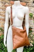 Genuine leather shoulder / crossbody bag in CAMEL brown. Leather shopper in saddle brown. Soft natural GENUINE leather. TAN leather purse.