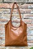 Genuine leather shoulder / crossbody bag in CAMEL brown. Leather shopper in saddle brown. Soft natural GENUINE leather. TAN leather purse.