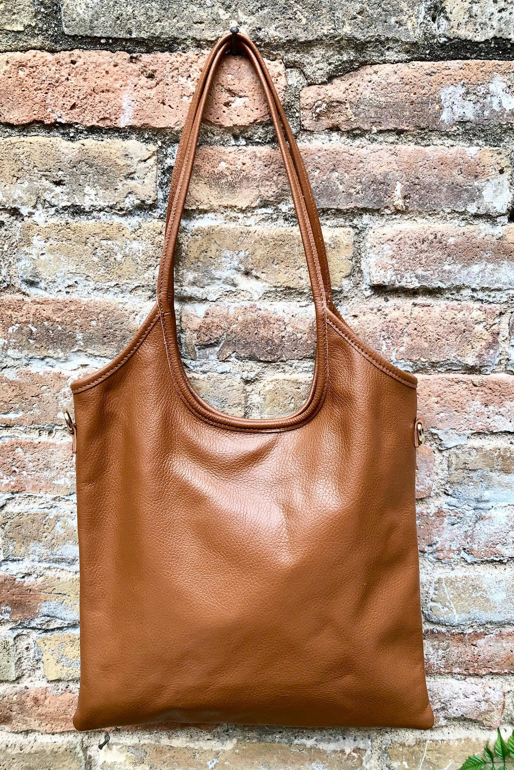 Genuine leather shoulder / crossbody bag in CAMEL brown. Leather shopper in saddle brown. Soft natural GENUINE leather. TAN leather purse.