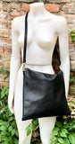 BLACK genuine leather shoulder / crossbody bag. BLACK leather shopper in Soft natural leather. BLACK leather purse. Shoulder + longer strap