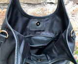 BLACK genuine leather shoulder / crossbody bag. BLACK leather shopper in Soft natural leather. BLACK leather purse. Shoulder + longer strap