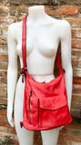 Genuine leather rucksack/ shoulder bag / crossbody in RED. Soft genuine WASHED leather shopper. Distressed, vintage RED leather bag.