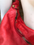 Genuine leather rucksack/ shoulder bag / crossbody in RED. Soft genuine WASHED leather shopper. Distressed, vintage RED leather bag.