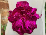 Flower leather belt in METALLIC hot PINK. Waist, overall or dress belt. Genuine leather. Fuchsia pink rose belt. Large hot pink flower.