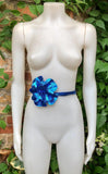 Flower leather belt in metallic ROYAL BLUE. Waist, overall or dress belt. Genuine leather. Cobalt blue rose belt. Large royal blue flower.