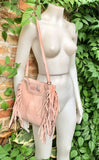 Light pink crossbody fringed bag. Dusty pink BOHO suede leather bag with FRINGES. Soft genuine pink suede leather. Light pink suede purse.